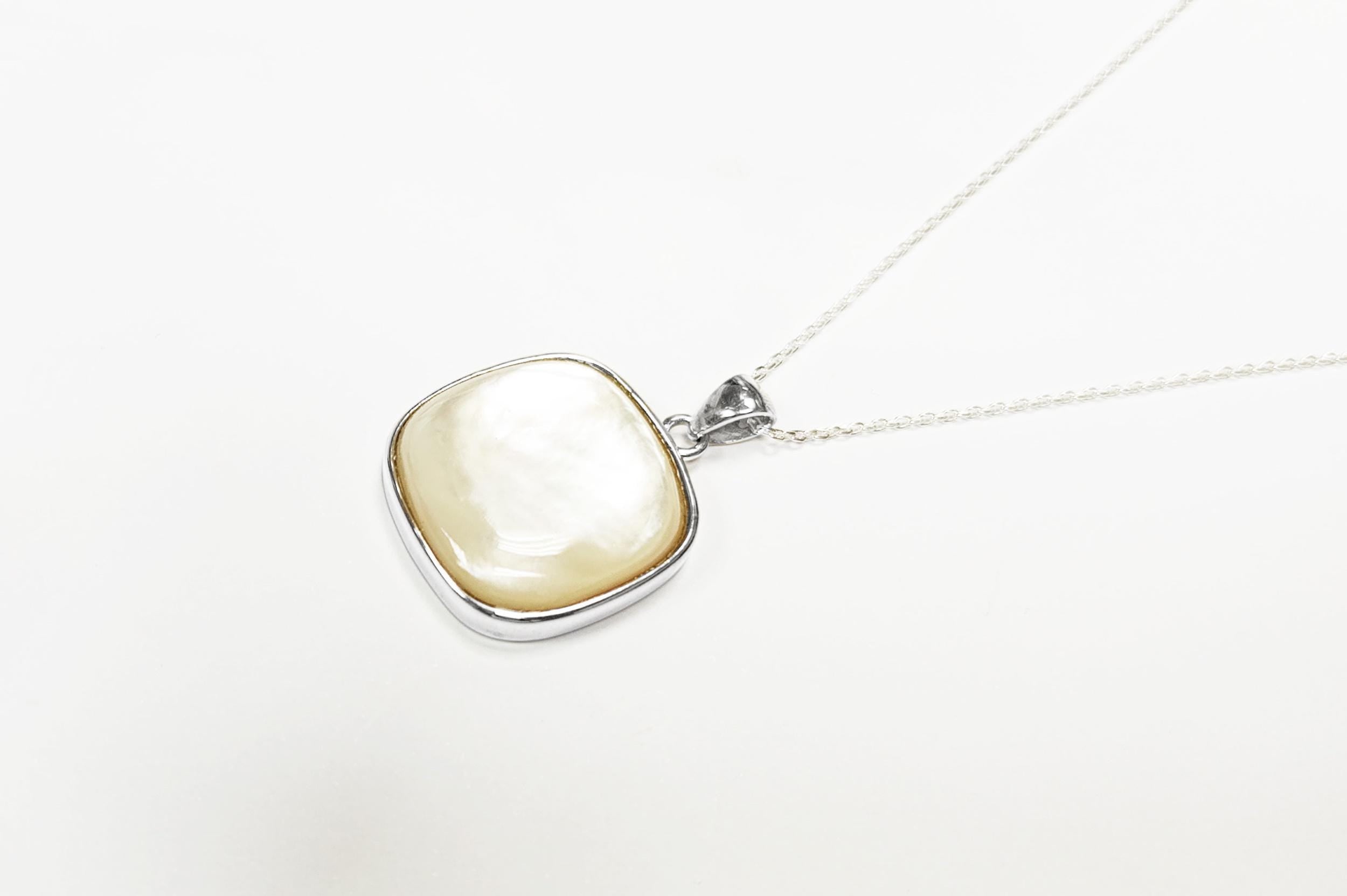 Contemporary Square Pendant - Sterling Silver Pendant - Mother of Pearl - Filigree - shabby chic pendant - Unique Pendant - design Pendant