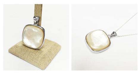 Contemporary Square Pendant - Sterling Silver Pendant - Mother of Pearl - Filigree - shabby chic pendant - Unique Pendant - design Pendant