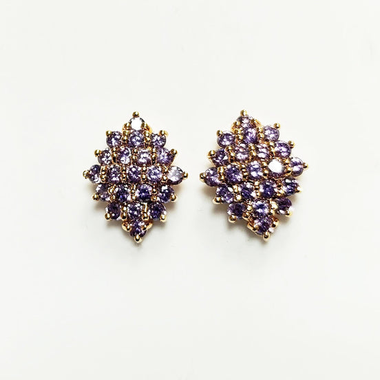 Radiant Amethyst Studs Cluster Earrings • 18K Gold Plated Purple Cz Stones • Perfect Gift for Her • Statement Jewelry for Special Occasion