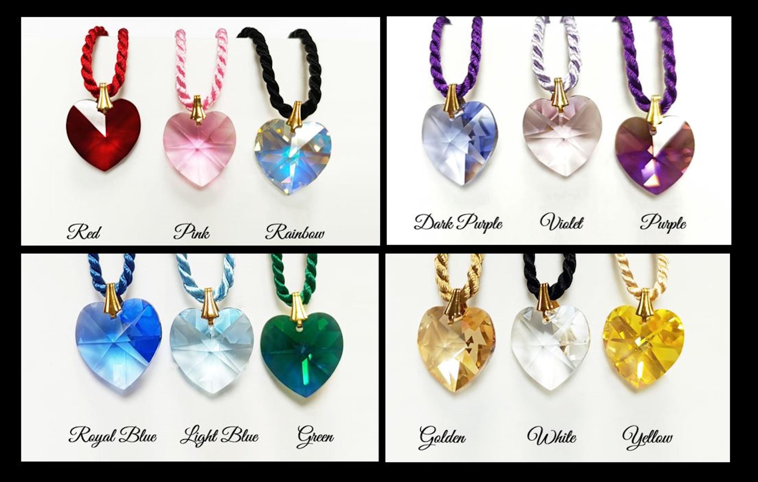 Swarovski Crystal Color Heart Necklace • 18K Gold Plated • Various Colors • Braided Colour Rope Necklace • Love Jewelry • Gift for Her