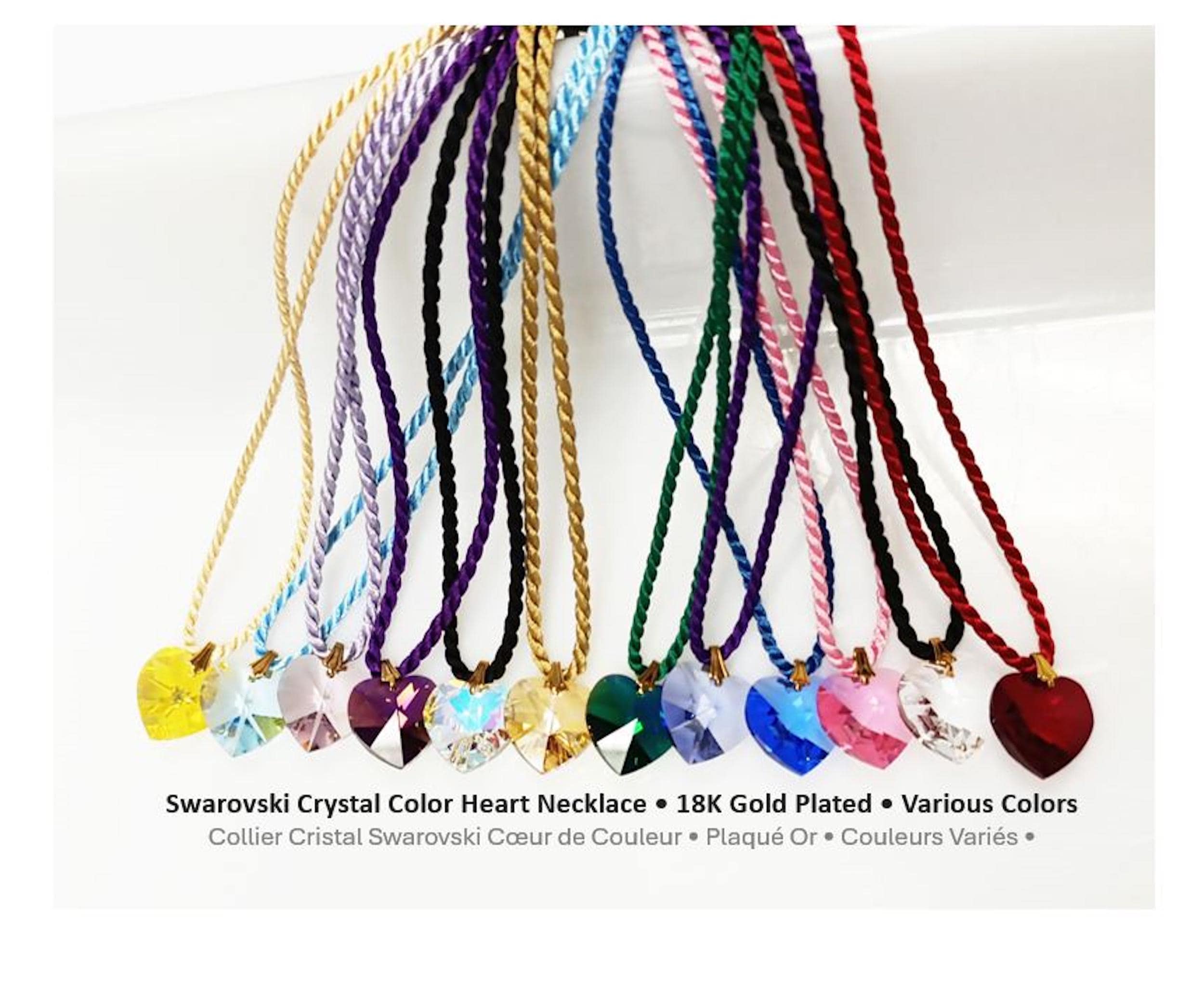 Swarovski Crystal Color Heart Necklace • 18K Gold Plated • Various Colors • Braided Colour Rope Necklace • Love Jewelry • Gift for Her