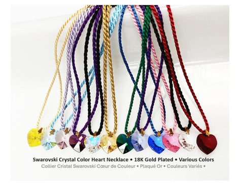 Swarovski Crystal Color Heart Necklace • 18K Gold Plated • Various Colors • Braided Colour Rope Necklace • Love Jewelry • Gift for Her