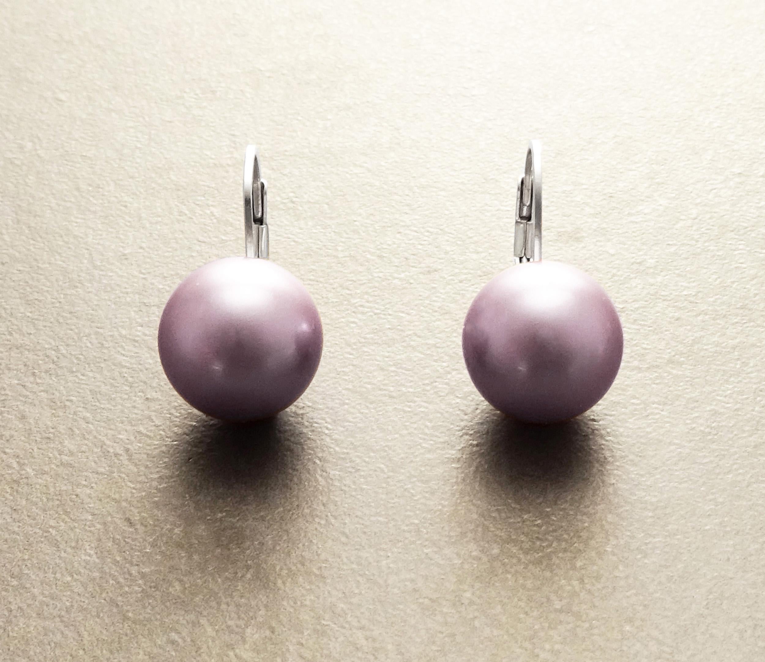 Purple Shell Pearl Drop Earrings • Sterling Silver Leverback