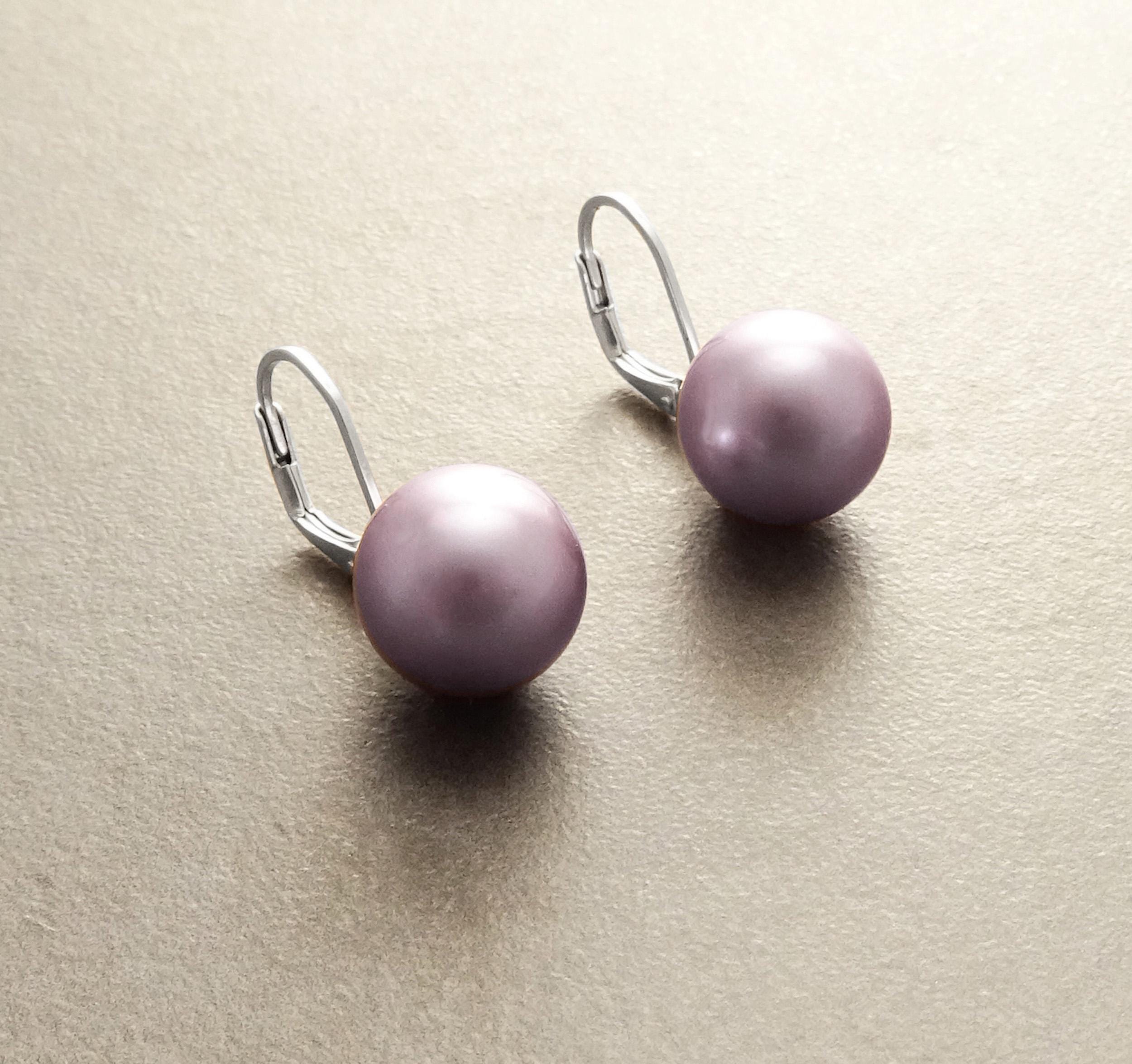 Purple Shell Pearl Drop Earrings • Sterling Silver Leverback