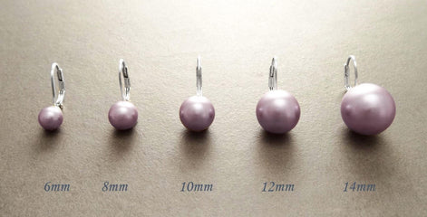 8 mm GENUINE Purple Shell Pearl Earrings, Sterling Silver, Lever Back Earrings, Minimalist, Pearl Jewelry, Prom, Wedding, Bridesmaids Gifts