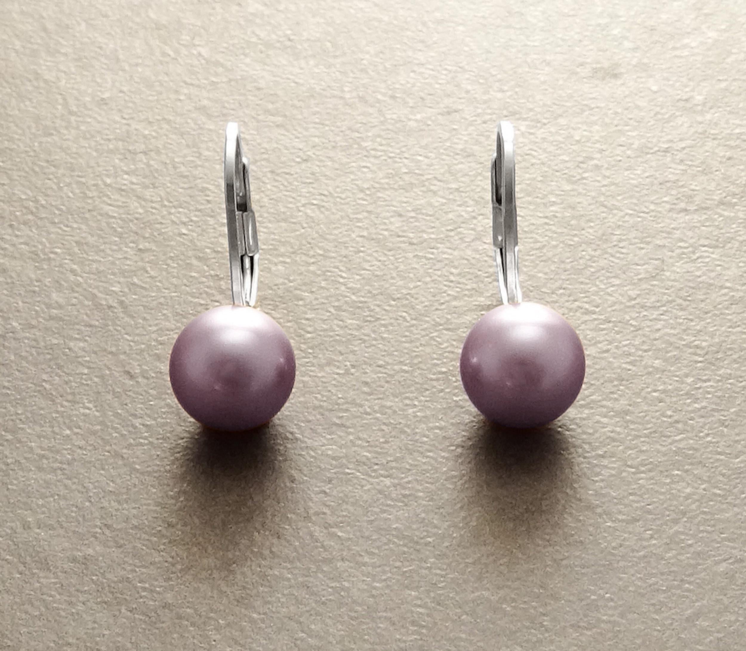 8 mm GENUINE Purple Shell Pearl Earrings, Sterling Silver, Lever Back Earrings, Minimalist, Pearl Jewelry, Prom, Wedding, Bridesmaids Gifts