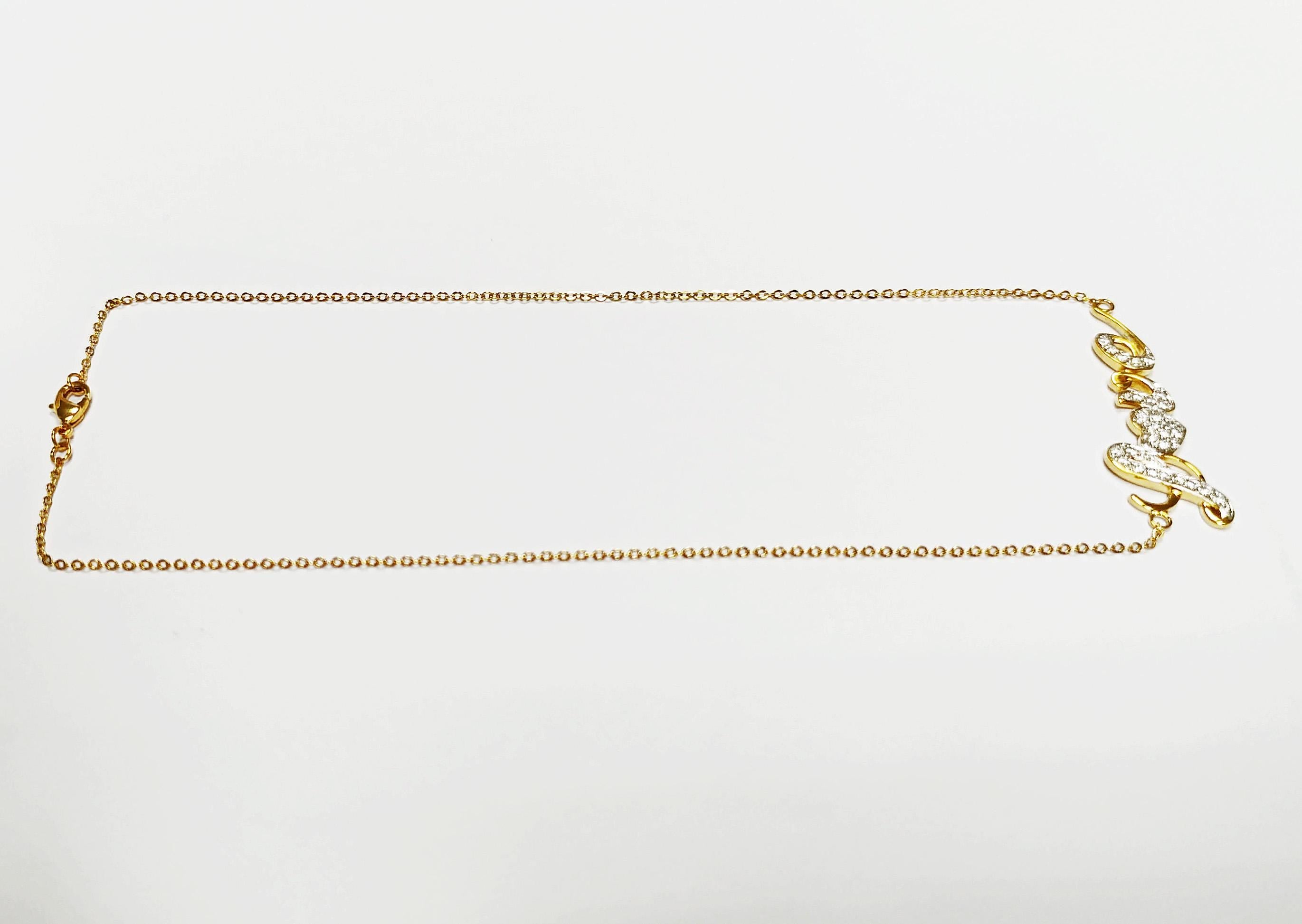 Gold Love Script Necklace, Romantic Gold-Plated Chain with Diamond Cz, Perfect Gift for Valentine's or Anniversary, for Girlfriend or Wife