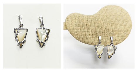 Mother of Pearl Pendant & Earrings Set by KRAMIKE • Sterling Silver with Geometric Design • Perfect for Elegant Daily Wear or Gifting •KS048