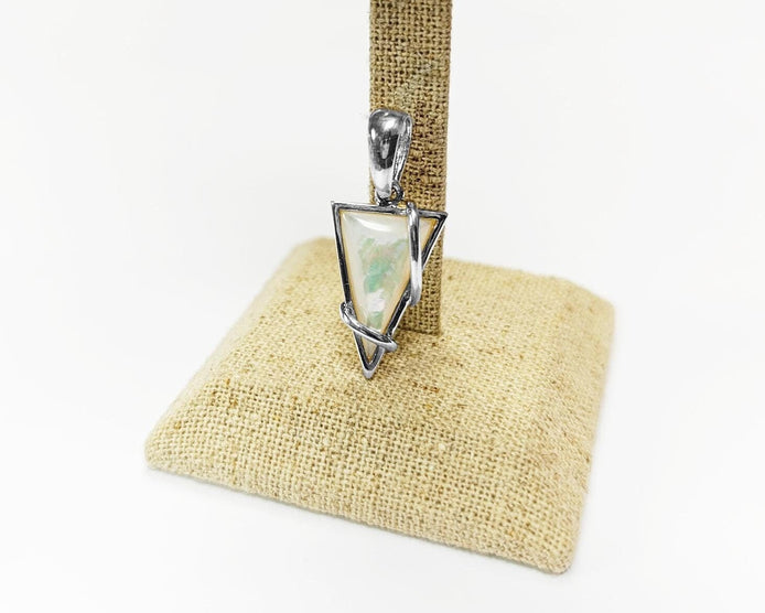 White Triangle Pendant, Sterling Silver, GENUINE White Mother of Pearl Shell, Geometric Style Necklace, Modern Jewelry