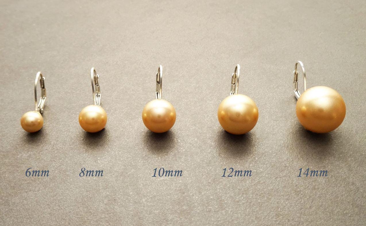 Classic Gold Pearl Drop Earrings by KRAMIKE • Timeless Sterling Silver Leverback 6 to 14mm Pearls • Ideal for Wedding or Everyday Wear