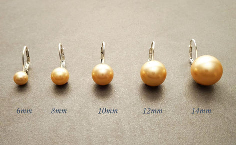 Classic Gold Pearl Drop Earrings by KRAMIKE • Timeless Sterling Silver Leverback 6 to 14mm Pearls • Ideal for Wedding or Everyday Wear