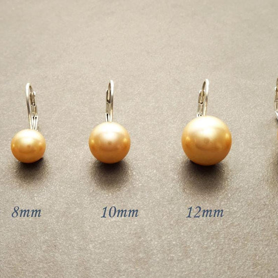 Classic Gold Pearl Drop Earrings by KRAMIKE • Timeless Sterling Silver Leverback 6 to 14mm Pearls • Ideal for Wedding or Everyday Wear