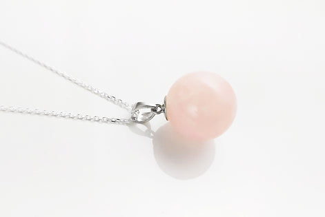 Pendentif boule en quartz rose, argent 925, collier pierre rose originale, cadeau pierre de naissance