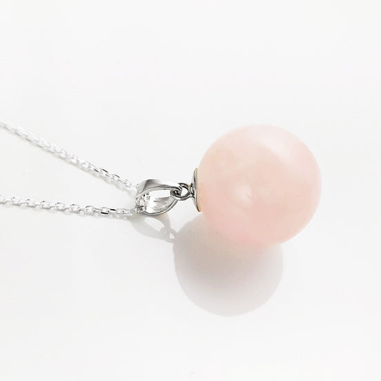 Pendentif boule en quartz rose, argent 925, collier pierre rose originale, cadeau pierre de naissance