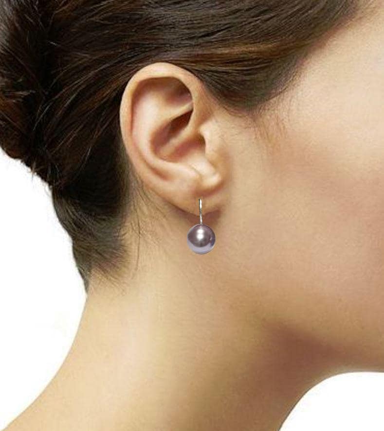 Purple Shell Pearl Drop Earrings • Sterling Silver Leverback