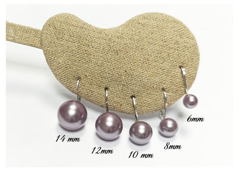 Purple Earrings, Sterling Silver, GENUINE Shell Pearl Jewelry, Lever Back Earrings, Minimalist 10 mm Balls, Prom, Wedding, Bridesmaids Gifts