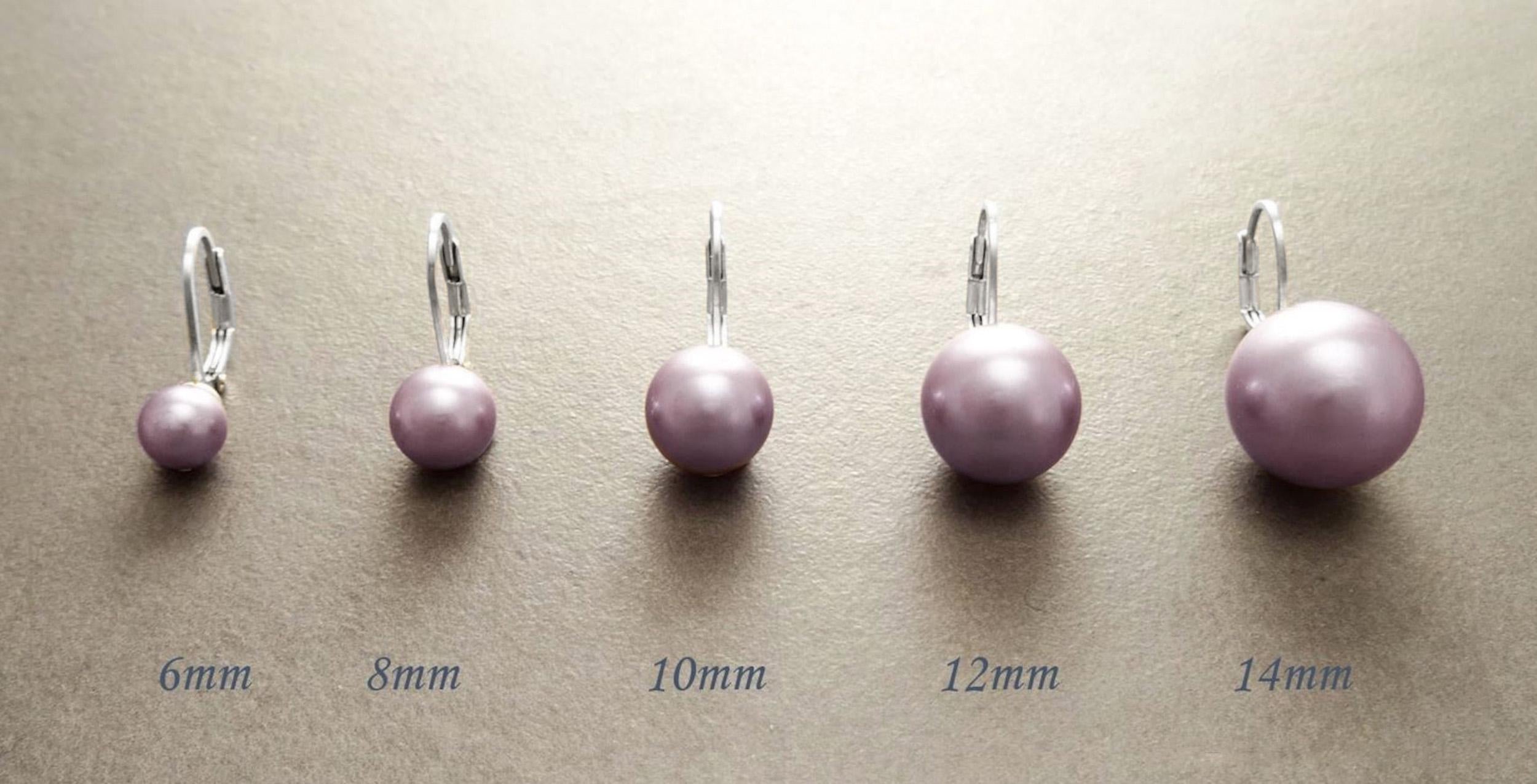 Purple Earrings, Sterling Silver, GENUINE Shell Pearl Jewelry, Lever Back Earrings, Minimalist 10 mm Balls, Prom, Wedding, Bridesmaids Gifts
