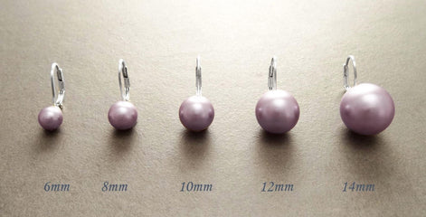 Purple Earrings, Sterling Silver, GENUINE Shell Pearl Jewelry, Lever Back Earrings, Minimalist 10 mm Balls, Prom, Wedding, Bridesmaids Gifts