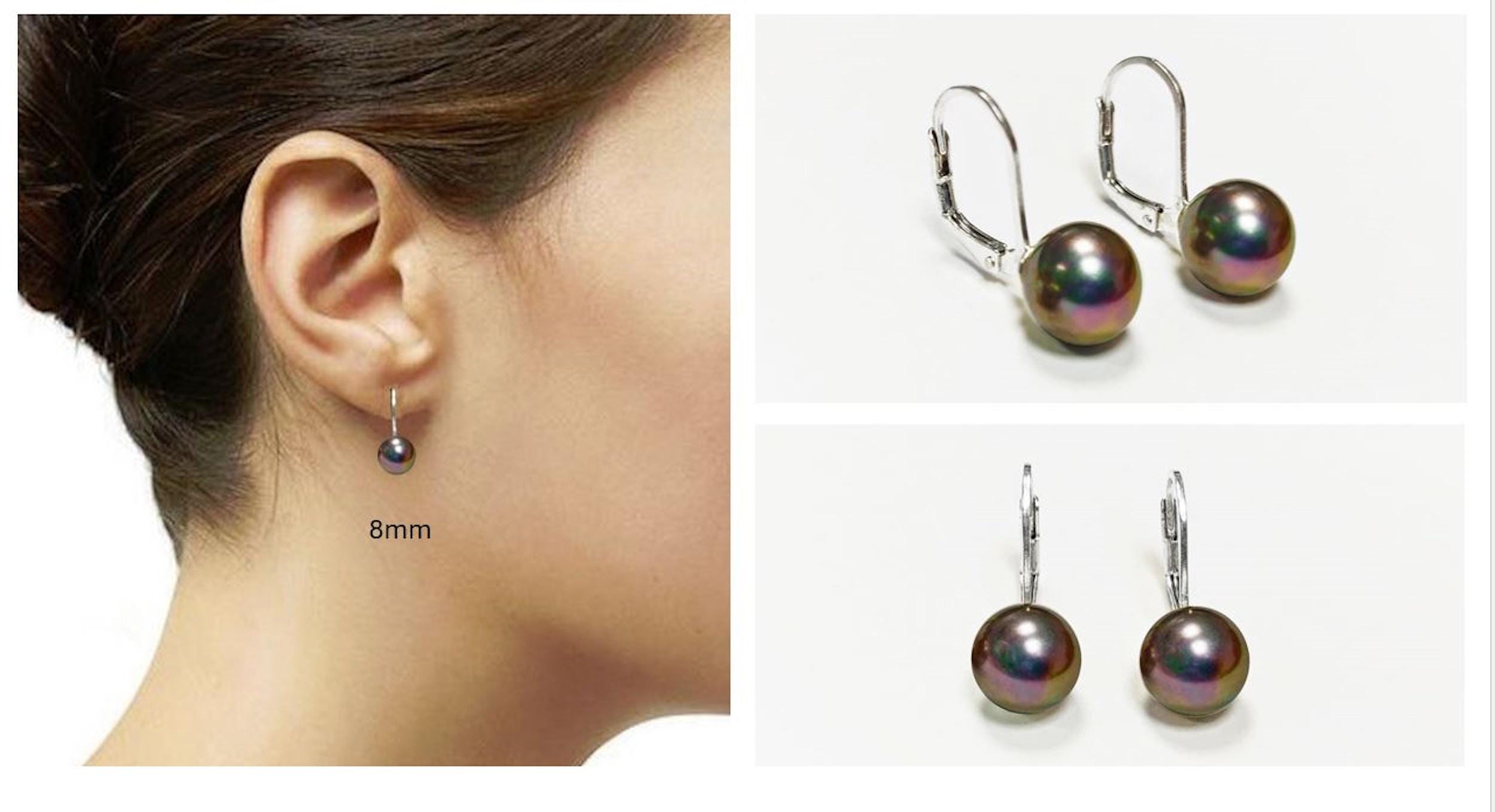 Tahitian Gray Pearl Drop Earrings • Sterling Silver Leverback, Handmade