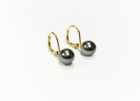 Classic Gray Pearl Drop Earrings by KRAMIKE • Timeless Gold-Plated lever back 6 to 18mm Pearls • Ideal for Weddings or Everyday Wear •KE050