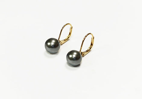 Classic Gray Pearl Drop Earrings by KRAMIKE • Timeless Gold-Plated lever back 6 to 18mm Pearls • Ideal for Weddings or Everyday Wear •KE050