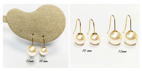 Pearl Hook Earrings • Gold Plated 18K Drop Hooks • 10 or 12mm Creamy White Shell Pearls • Chic Timeless jewelry for Wedding or Everyday Wear