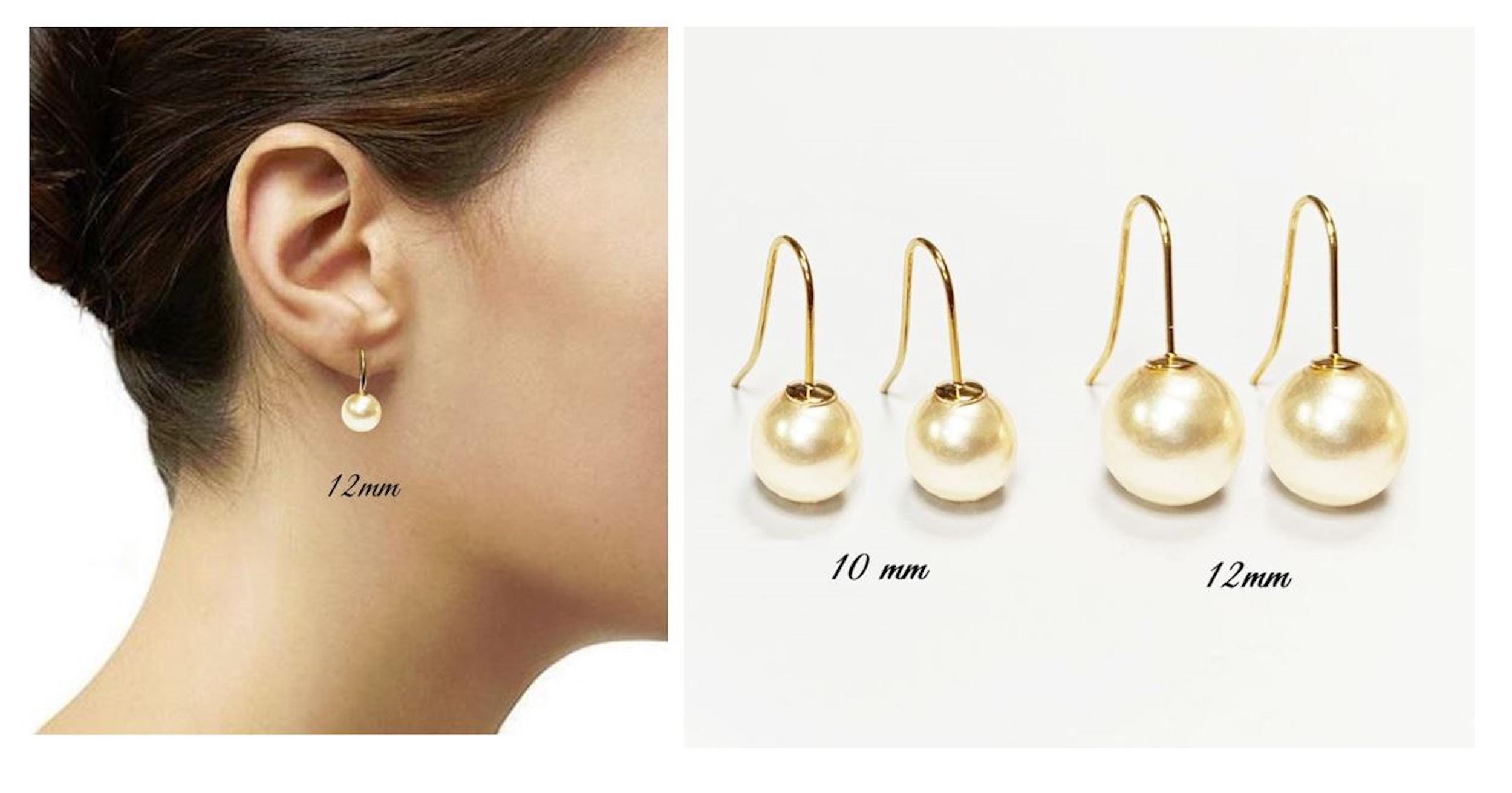 Pearl Hook Earrings • Gold Plated 18K Drop Hooks • 10 or 12mm Creamy White Shell Pearls • Chic Timeless jewelry for Wedding or Everyday Wear
