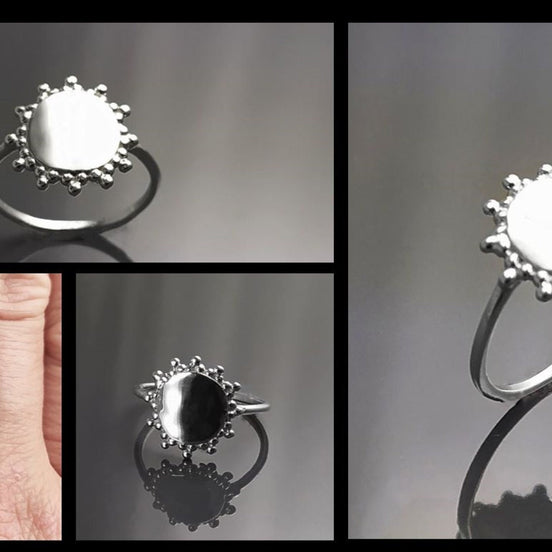 Shinning Sun Ring, Sterling Silver, Sun Round Ring, Dainty Sunflower Ring, Engraving Ring, Personalized Engravable Ring, Initial Name Ring