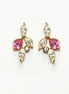 Gold-Plated Floral Earrings • Pink & Clear CZ Stones • Bridal Statement Jewelry