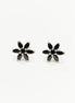 Black Classic Flower Stud Earrings, Sterling Silver Dainty Flowers Earrings, Black Cubic Zircons, Tiny Floral Flower jewelry, Gift for her