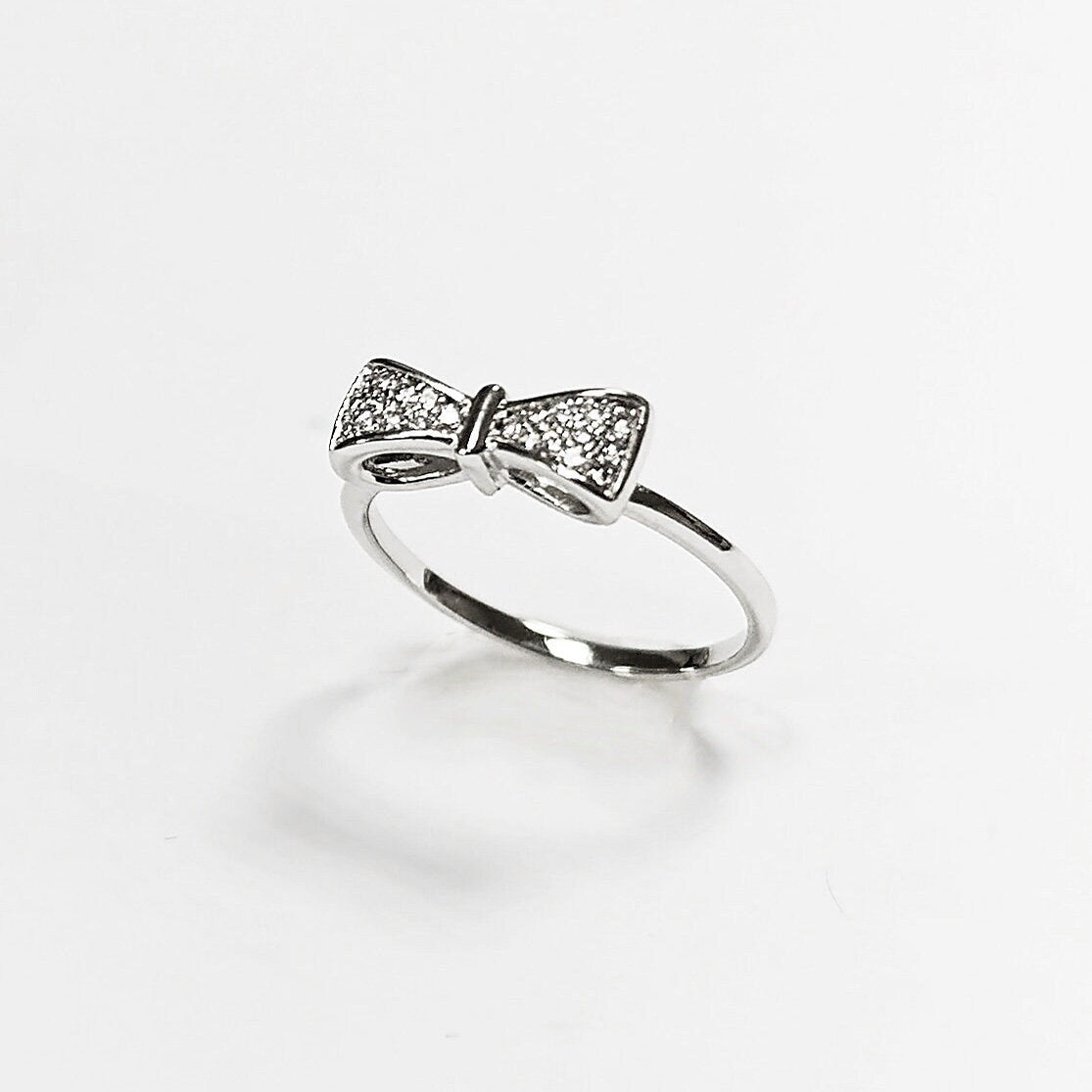 Diamond Bow Knot Ring • Sterling silver • Sparkling Ribbon Node Band • Minimalist Jewelry