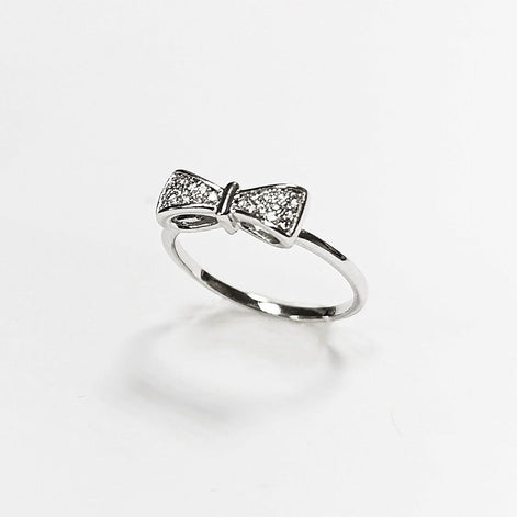Diamond Bow Knot Ring • Sterling silver • Sparkling Ribbon Node Band • Minimalist Jewelry