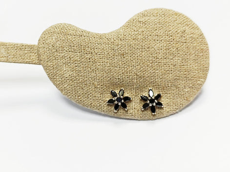 Black Classic Flower Stud Earrings, Sterling Silver Dainty Flowers Earrings, Black Cubic Zircons, Tiny Floral Flower jewelry, Gift for her