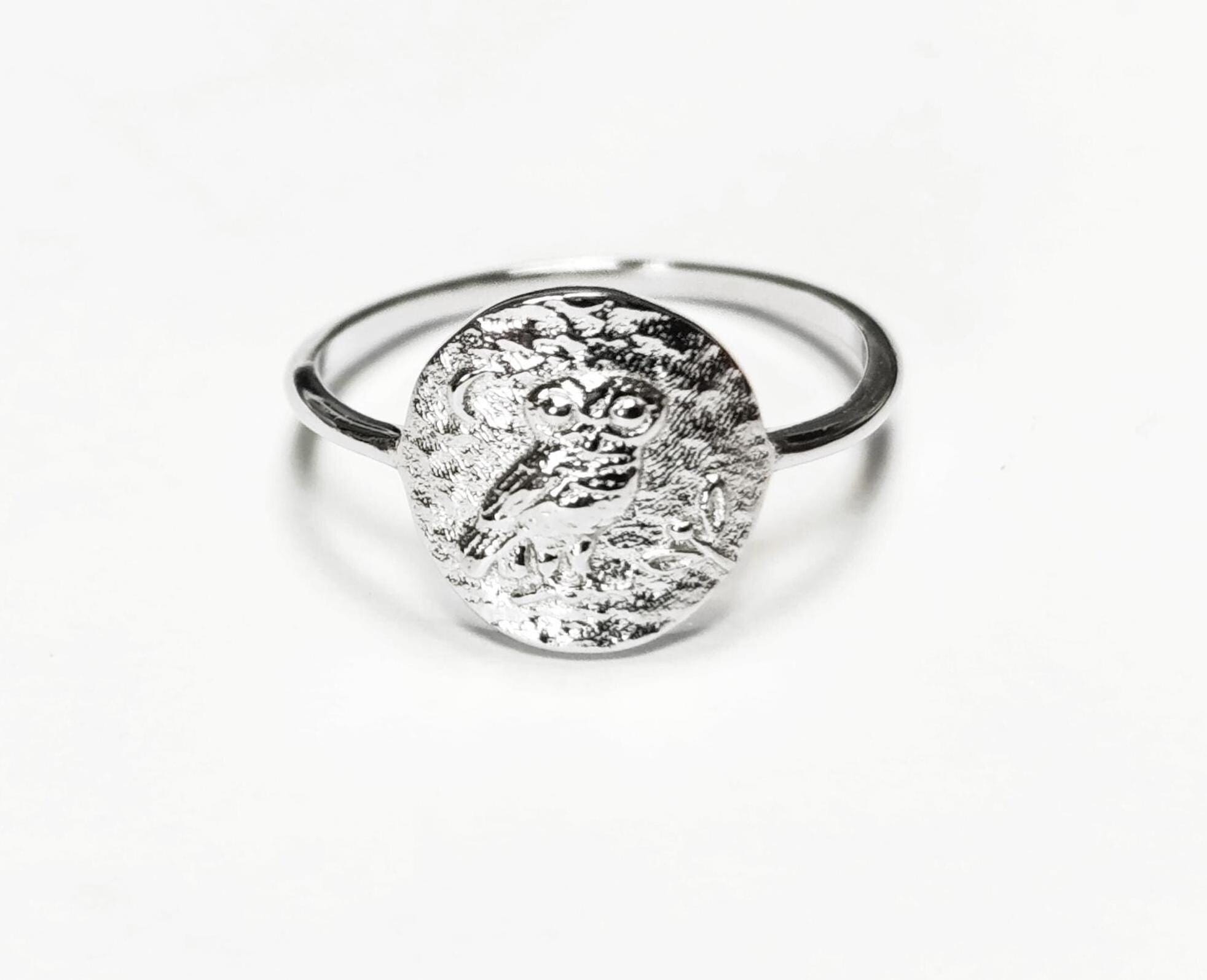 Ancient Owl Coin Ring 925 Sterling silver • Antique Nature Inspired Jewelry • Symbolic Ring for Wisdom & Knowledge • Gift for Him or Her