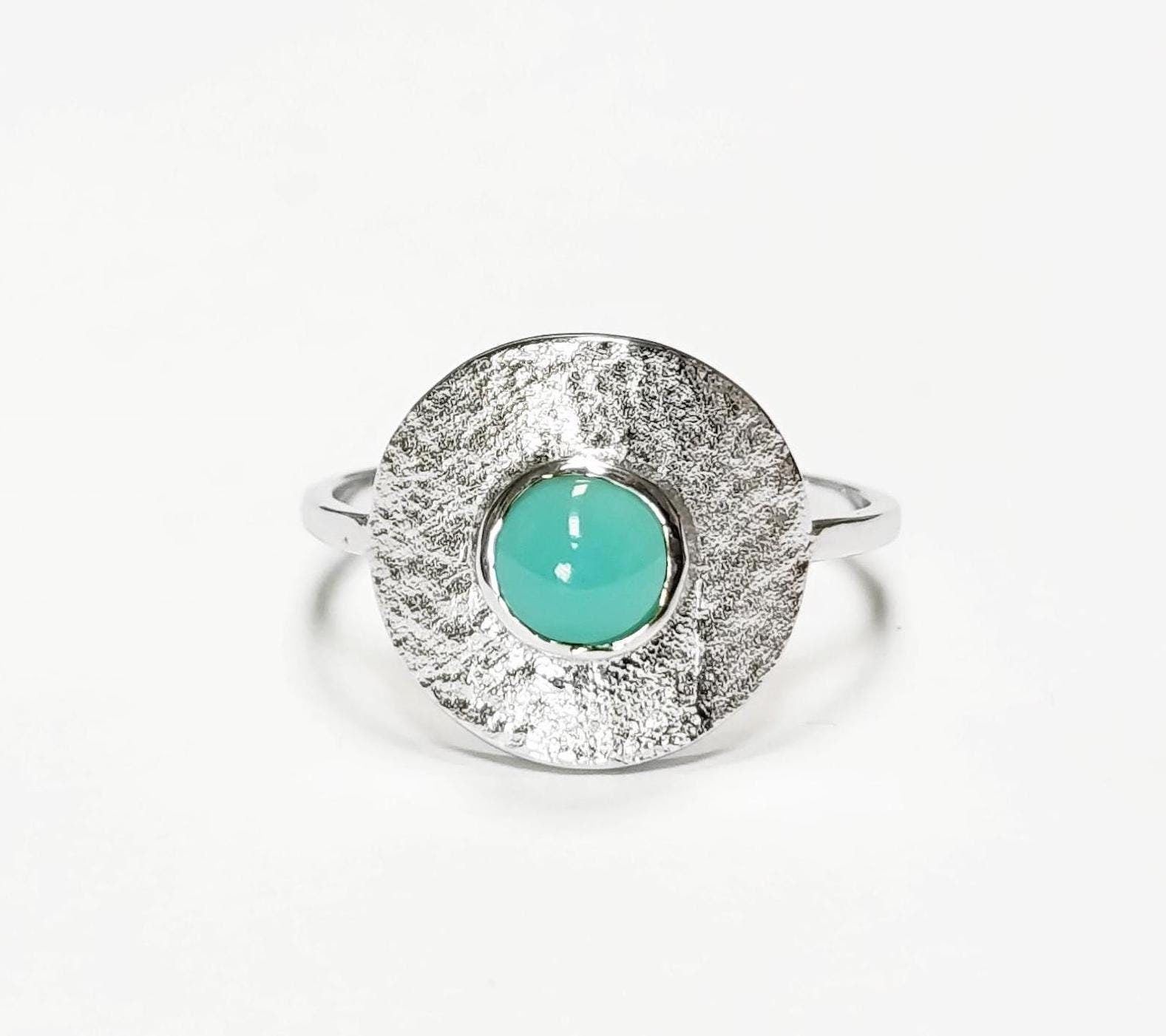Bague Argent 925 en forme de disque avec une pierre bleu au centre