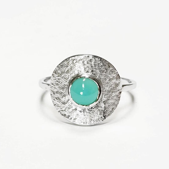 Bague Argent 925 en forme de disque avec une pierre bleu au centre
