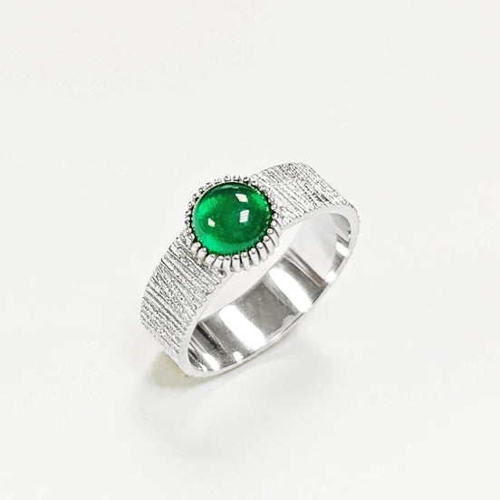 Bague agate verte, argent 925, pierre verte ronde, anneau texturé, bague design moderne, bijou minimaliste, idée cadeau pour elle