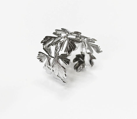 Feuille d'arbre en Bague Argent 925 Bague Ouverte, Bague légèrement réglable.