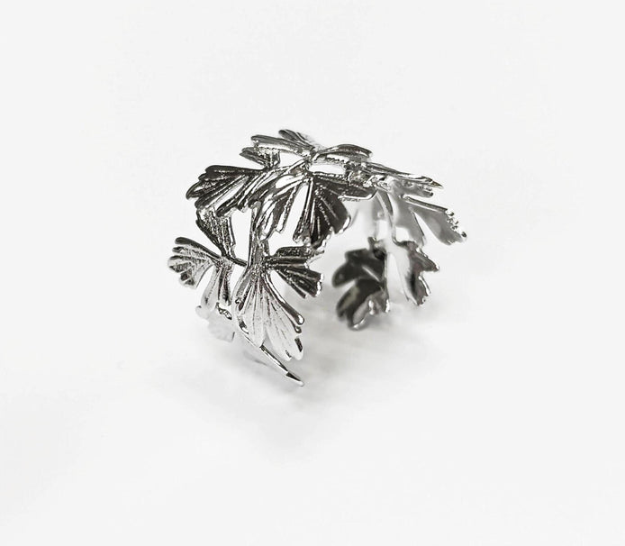 Feuille d'arbre en Bague Argent 925 Bague Ouverte, Bague légèrement réglable.