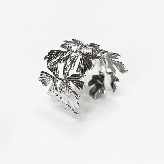 Feuille d'arbre en Bague Argent 925 Bague Ouverte, Bague légèrement réglable.