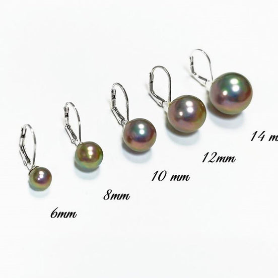 Tahitian Gray Pearl Drop Earrings • Sterling Silver Leverback, Handmade