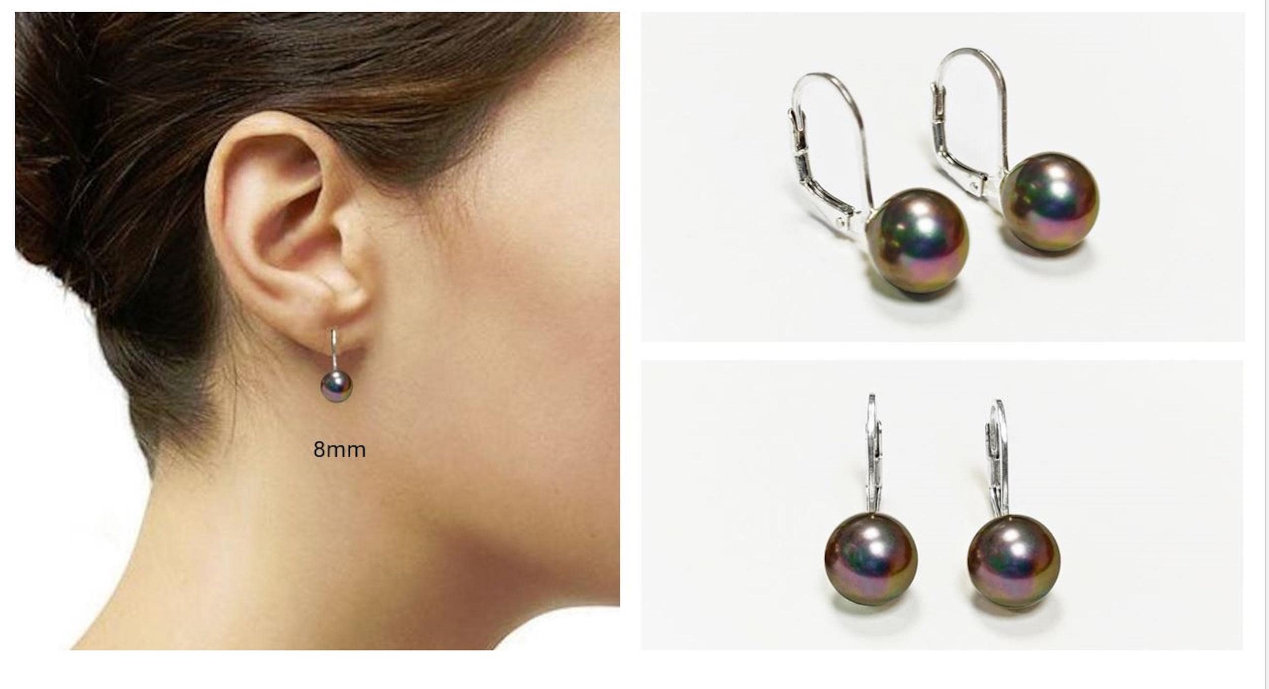 Tahitian Gray Pearl Drop Earrings • Sterling Silver Leverback, Handmade