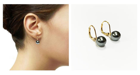 Classic Gray Pearl Drop Earrings by KRAMIKE • Timeless Gold-Plated lever back 6 to 18mm Pearls • Ideal for Weddings or Everyday Wear •KE050