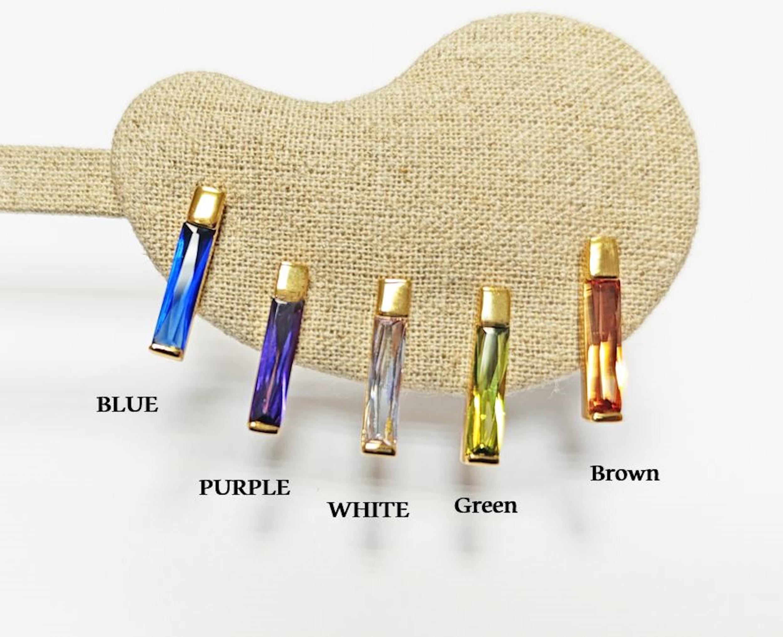 LONG Stone Earrings • Gold Plated 18K •Blue, Purple, White, Olive or Orange Color Cz Studs • Minimalist Timeless Jewelry. RECTANGLE earrings