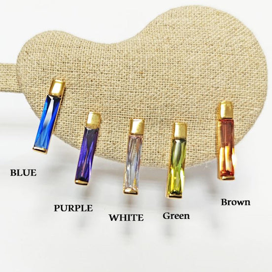 LONG Stone Earrings • Gold Plated 18K •Blue, Purple, White, Olive or Orange Color Cz Studs • Minimalist Timeless Jewelry. RECTANGLE earrings