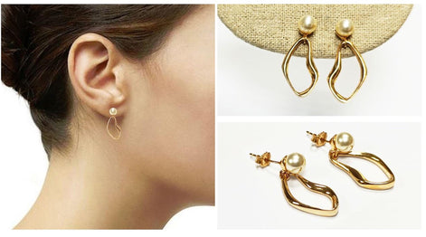Elegant Pearl Drop Earrings by KRAMIKE • 18K Gold-Plated • Beautiful Jewelry for Wedding or Special Occasions for Her • Pearl Drop Earrings