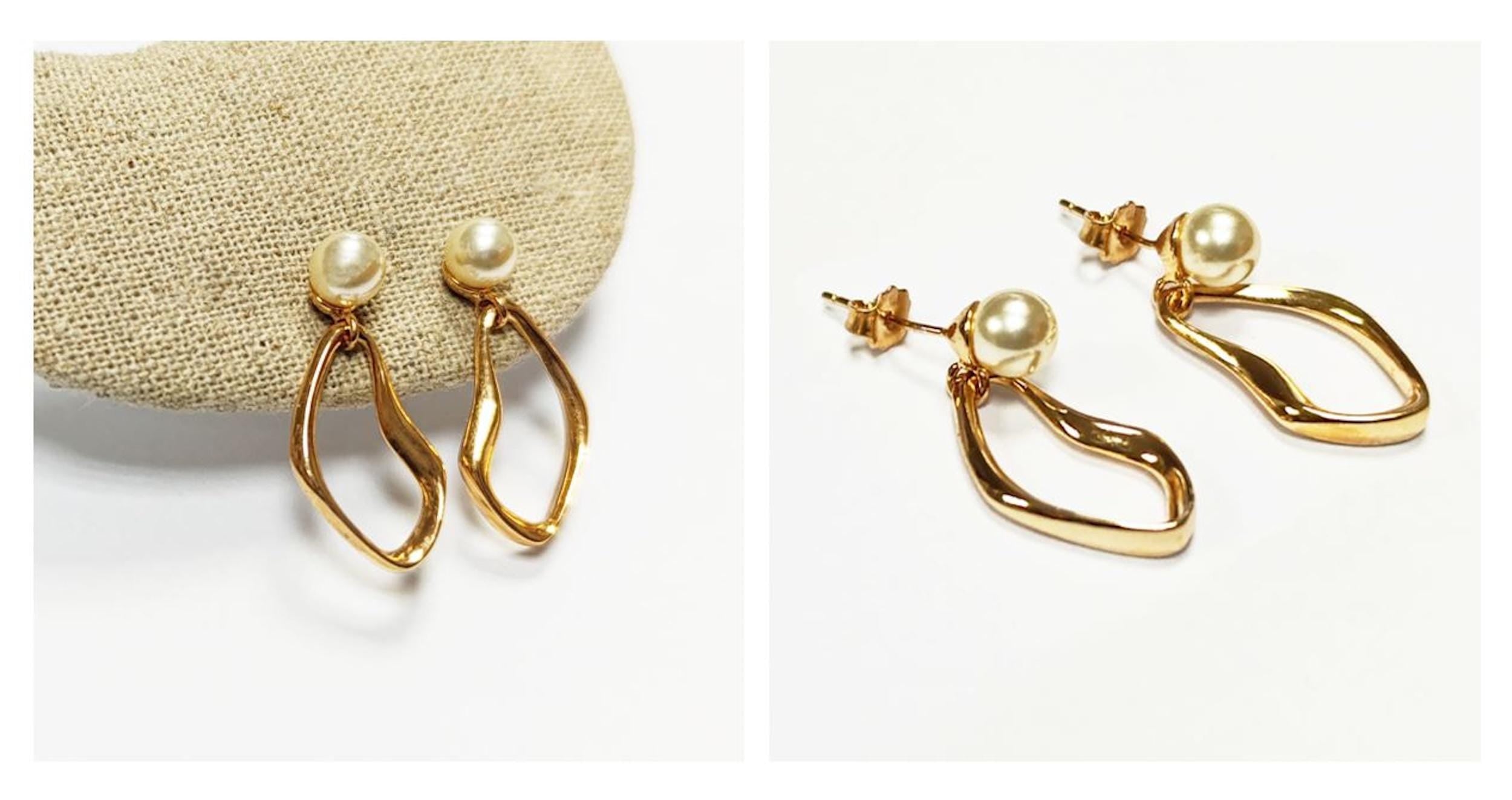 Elegant Pearl Drop Earrings by KRAMIKE • 18K Gold-Plated • Beautiful Jewelry for Wedding or Special Occasions for Her • Pearl Drop Earrings