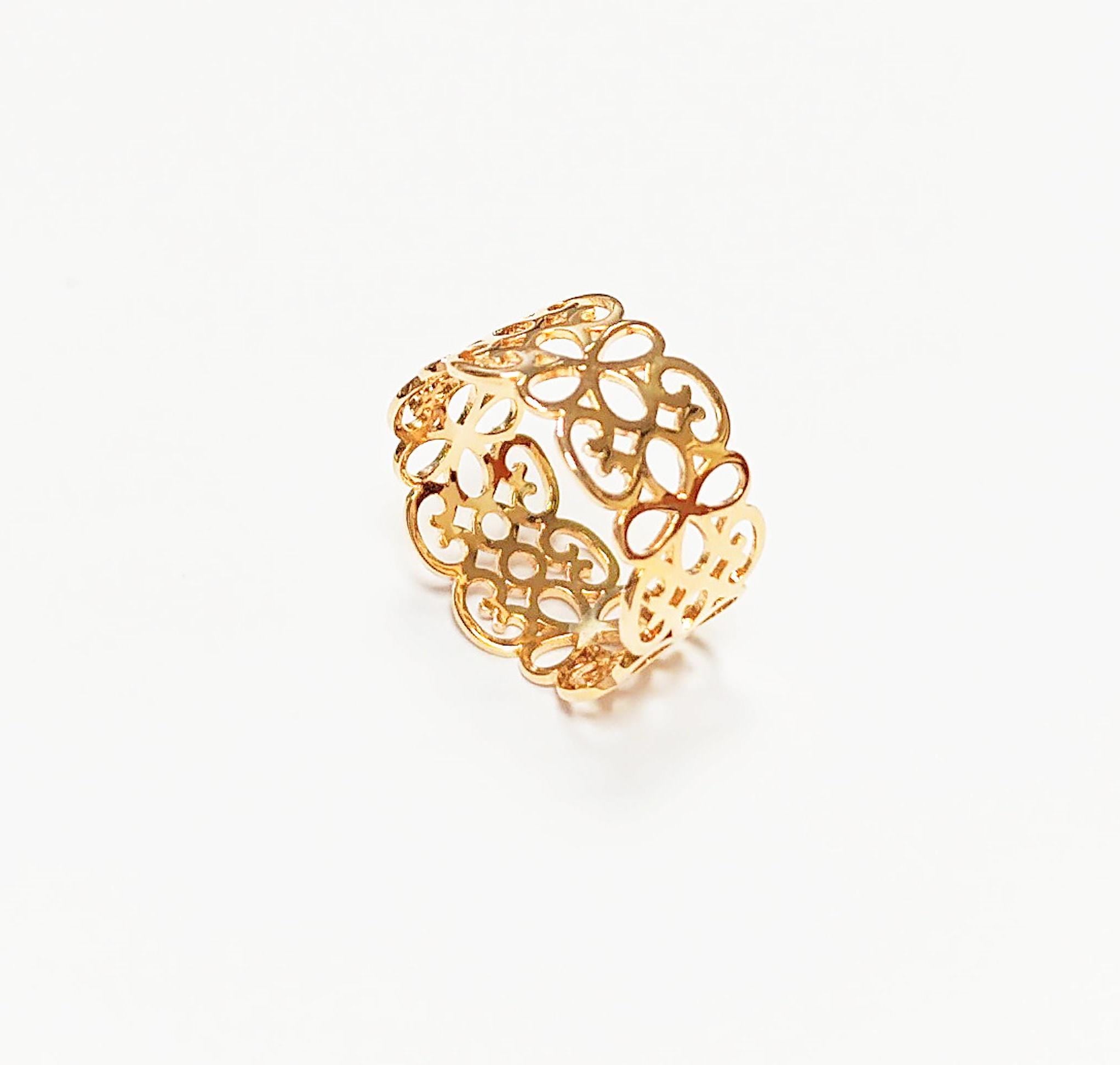 18K Gold Plated Floral Lace Ring • Handmade Filigree Band