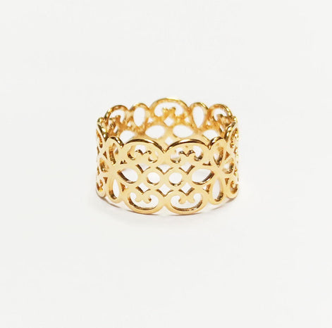 18K Gold Plated Floral Lace Ring • Handmade Filigree Band