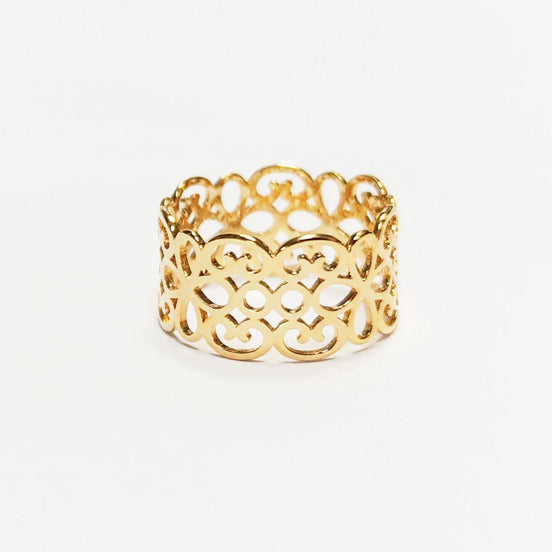 18K Gold Plated Floral Lace Ring • Handmade Filigree Band